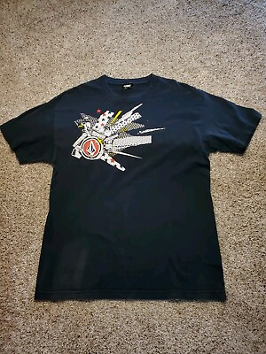 #ad Vintage Volcom Shirt Large Mens Black Spell Out Graphic Distressed Skater Y2K