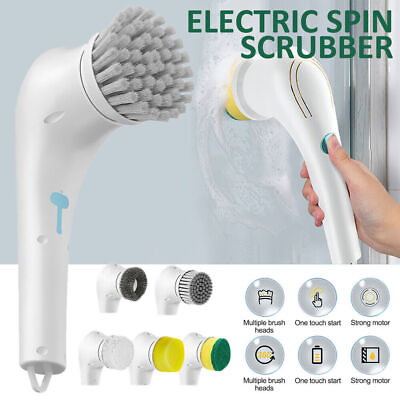 #ad Rechargeable Electric Spin Scrubber Brush w 5 Cleaning Heads Replacement Heads