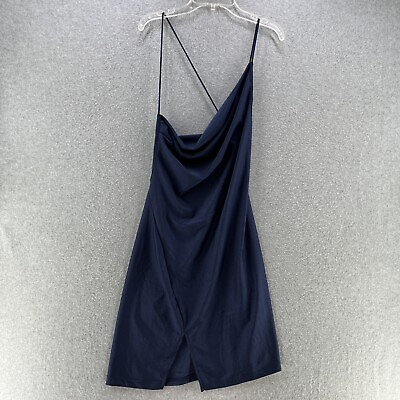 #ad NWT Shein Women#x27;s Split Hem Dress Large L Blue Open Back Strap Satin Vestido
