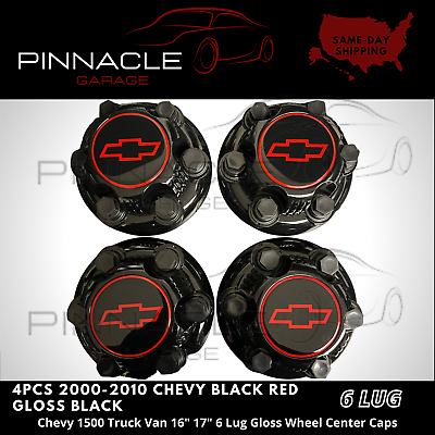 #ad NEW 4PCS Gloss Black 6 Lugs Chevy Wheel Caps Silverado Suburban Express 1500