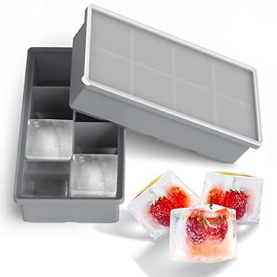 #ad Rasupro Large Silicone Ice Cube Tray Molds with Lid 2 Pack Easy Release Ice ...