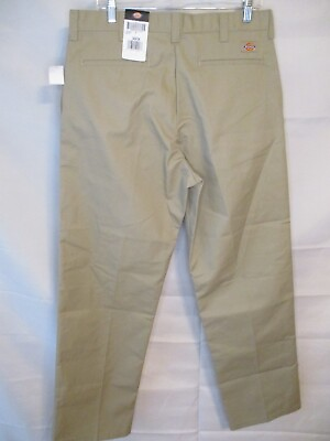 #ad Dickies Polyester Plain Front 34 x 34 Beige Twill Work Pants NEW w Tags