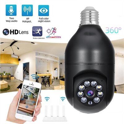 #ad 360° Panoramic WiFi IR IP E27 Bulb Light Camera 1080P Night Vision smart Home