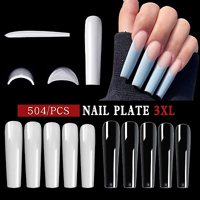 #ad 504Pcs 3XL Ballerina False Nail Tips Acrylic Full Cover Fake Nails Clear Natural