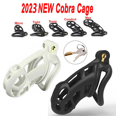 #ad Superior Cobra Male Chastity Cage Lock Device w 4 Rings Virginity Device 5 Sizes