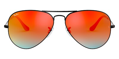 #ad Ray Ban Sunglasses RB3025 002 4W Black Aviator Orange Mirrored Gradient 58mm