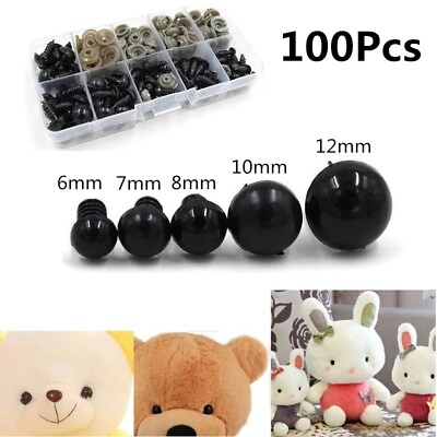 #ad 100pcs 6 12Mm Black Plastic Safety Eyes for Teddy Bear Doll Animal Puppet Crafts