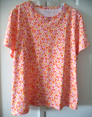 #ad Old Navy Sunny Orange Coral Yellow Floral Round Neck T shirt 4XL 26 28 30 4X