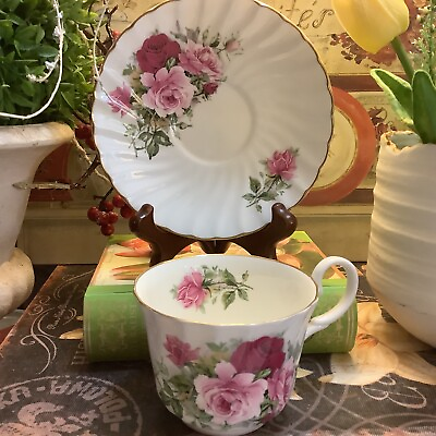 #ad Tea Cup amp; Saucer ROYAL STUART Made In England Multiple Colored Roses Full Size