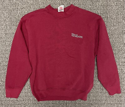 #ad Vintage Wilson Sweatshirt Men#x27;s Size M Red Long Sleeve Sweater Made In U.S.A