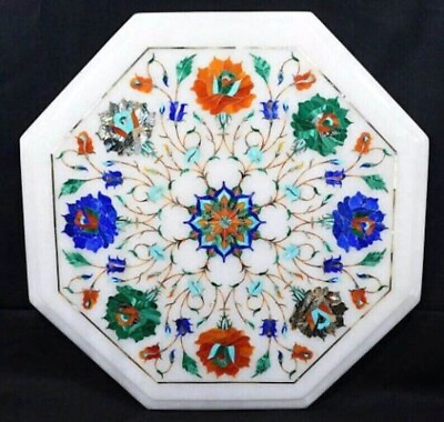 #ad Marble Side Table Top White Marble Dining Table Floral Mosaic Art Outdoor Decor $289.00