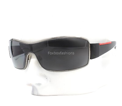 #ad Prada Sport SPS 52ES 5AV 5Z1 Shield Sunglasses Polished Silver Black Polarized
