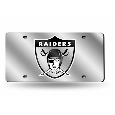 #ad oakland raiders nfl football team logo silver laser license plate usa made