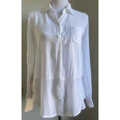 #ad BCBGeneration White Button Front Blouse Top Rayon Sz S Long Sleeve $9.44