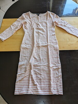 #ad Womens forever 21 white pink striped long sleeve scoop neck shirt dress sz m