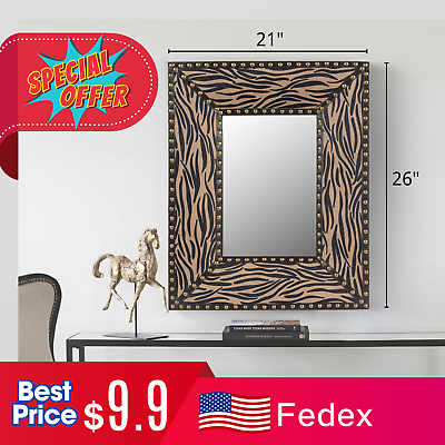#ad Wall Hanging Mirror Brown Zebra Rectangle Decorative Mirror Rivet Decoration