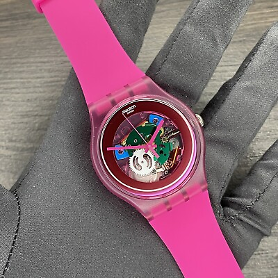 #ad NEW Limited Edition Swatch New Gent 41mm PINK LACQUERED Skeleton