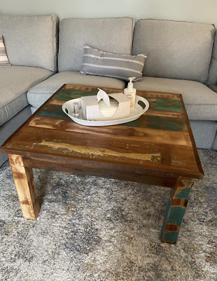 #ad New Industrial Rustic Vintage Wooden Reclaimed Wood Square Coffee Table Tables