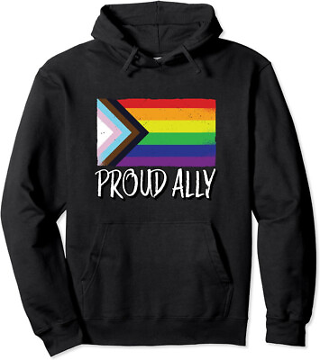 #ad Proud Ally LGBTQ Flag Pride Month Celebration Theme Unisex Hooded Sweatshirt