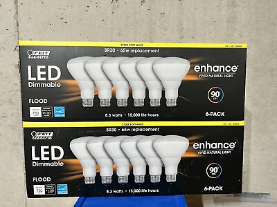 #ad Feit LED 90 CRI Dimmable BR30 Flood Bulbs 65 Watt Light Bulbs 6 Pack *Lot Of2* $32.99