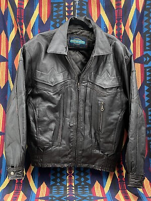 #ad Weekends Mens Leather Bomber Jacket Medium Western Full Zip Brown
