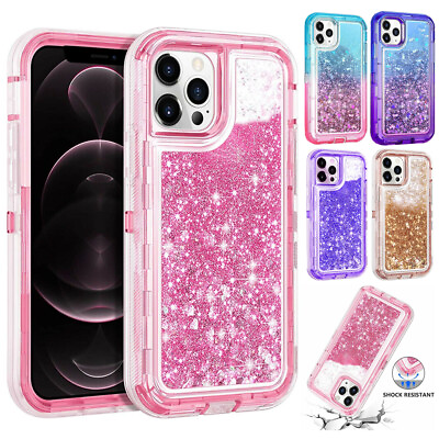 #ad Shockproof Case For iPhone 15 14 13 12 11 Pro Max XR 8 Plus Liquid Glitter Cover