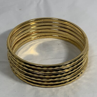 #ad 6 pc Set RJ Graziano Gold Tone Bangle Bracelets Faceted Stackable