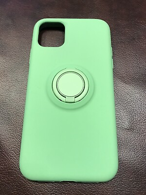 #ad Liquid Silicone iPhone 11 6.1” Case With Kickstand Finger Grip Holder Green