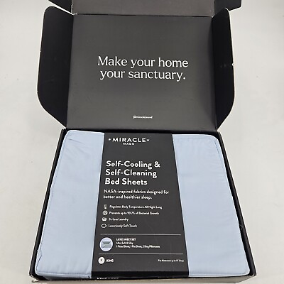 #ad New Miracle Made 4 Pc Luxe Sheet Set Sky Blue King Sateen Thermoregulating $105.00