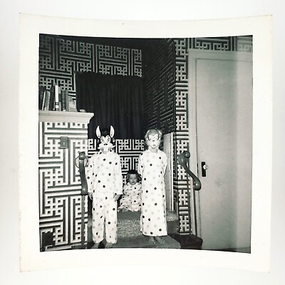 #ad Masked Polka Dot Kids Photo 1950s Halloween Pajamas Geometric Snapshot A3788