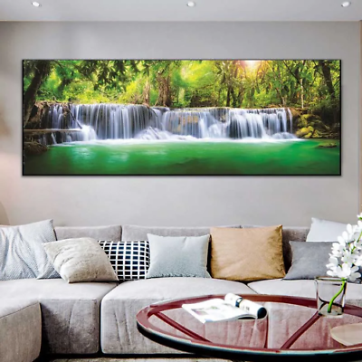 #ad Landscape Natural Waterfall Painting Green Tree Lake Leaf Poster and Prints Wall