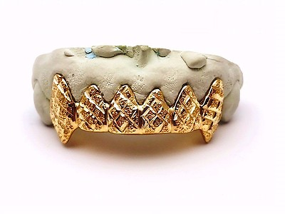#ad STERLING SILVER W 18K YELLOW GOLD PLATED DIAMOND CUTDIAMOND DUST GRILL GRILLZ $126.00
