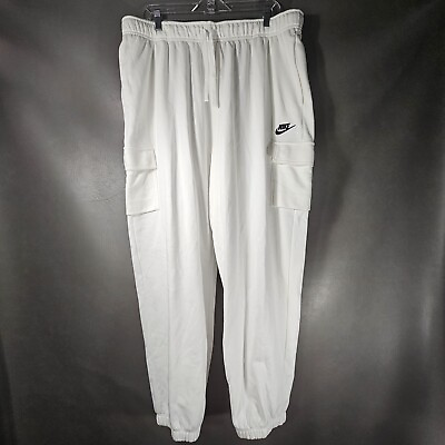 #ad Nike Pants Mens XL White Cargo Drawstring Elastic Waist Sweatpants Y2K Athletic