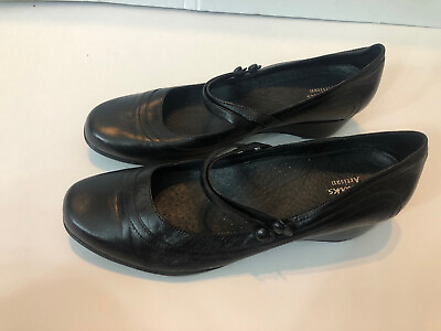 #ad Clarks Black Leather Mary Jane Wedge Heel Size 10