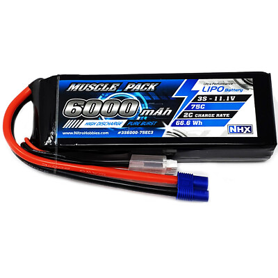 #ad NHX Muscle Pack 3S 11.1V 6000mAh 75C Lipo Battery w EC3 Connector