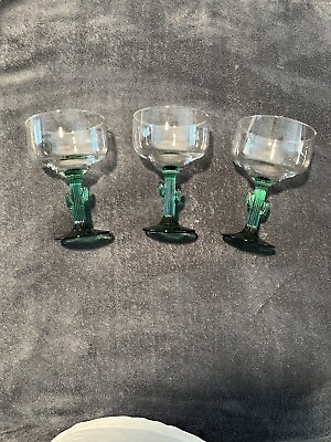 #ad Libbey Margarita Glasses Goblets Juniper Green Cactus Stem Bar Glasses Set of 3
