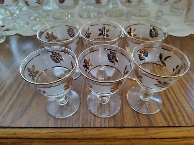 #ad Set Of 6 VINTAGE LIBBEY GOLD LEAF CHAMPAGNE SHERBETS GLASSES