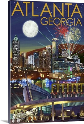 #ad Atlanta Georgia Skyline at Night: Canvas Wall Art Print Atlanta Home Decor