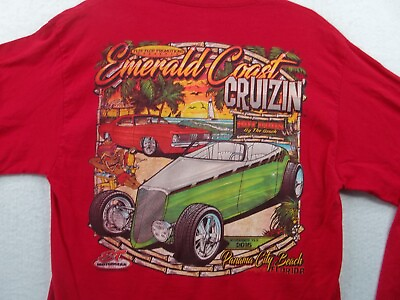 #ad Emerald Coast Cruizin Hot Rods PCB Men#x27;s Red Graphic L S T Shirt Tee Size Large