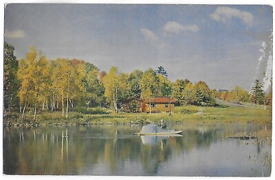 #ad Postcard NH Littleton New Hampshire Baker Brook Mountain Lodges and Cabins —E14