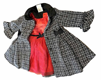 #ad 2 Piece Nannette Baby Coat Girls Black White Tweed amp; Red Sparkle Dress 6 9 Month