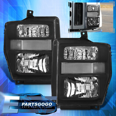 #ad For 08 10 F250 F350 F450 SuperDuty Headlights Lamps Pair LeftRight Black Clear