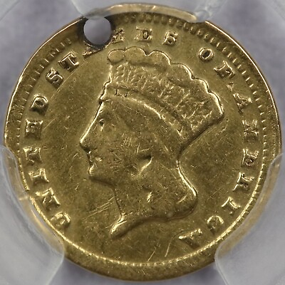 #ad 1859 C G$1 Liberty Head Charlotte Gold Dollar PCGS Fine Details Holed