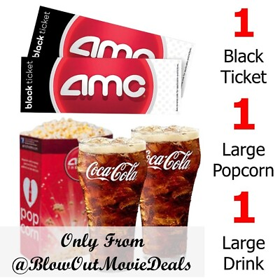 #ad AMC Movie Theaters 1 Black Ticket 1 Large Drink 1 Large Popcorn