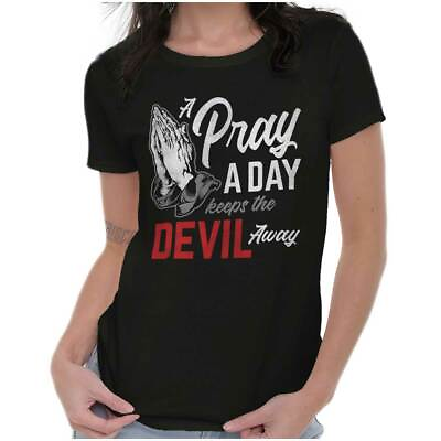 #ad Prayer Keep Devil Away Religious Christian Womens Short Sleeve Ladies T Shirt