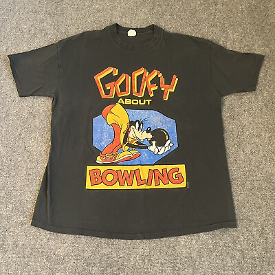 #ad Vtg 1990s Disney Goofy About Bowling Single Stitch Tshirt Men Xl 90s Cartoon Tee