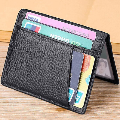 #ad Mens Wallet Front Pocket Slim Wallet Genuine Leather ID Holder Card Case US FAST