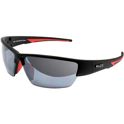 #ad Raze Checkmate Sport Sunglasses Black Matte Frame with Red Accents amp; Smoke Lens