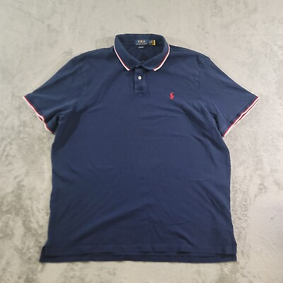 #ad Polo Ralph Lauren Polo Shirt Mens 2XL Navy Blue Short Sleeve Classic Trim