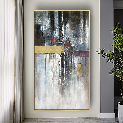 #ad hand painted oil painting Gray Marble Texture canvas picture Abstract Gold Line
